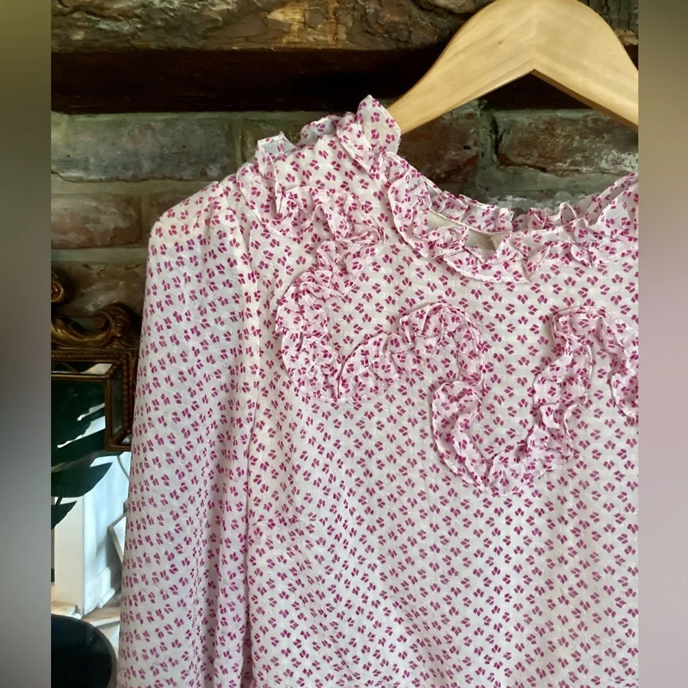 Free People Noveau Butterfly Floral Tea Combo Ruffle Neck Babydoll Dress Cottage